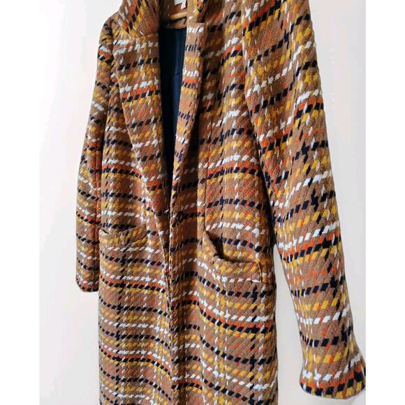Women X-Small Coat Camel MultiColor Retro Plaid Overcoat Peacoat -Skies Are Blue - Picture 2 of 13